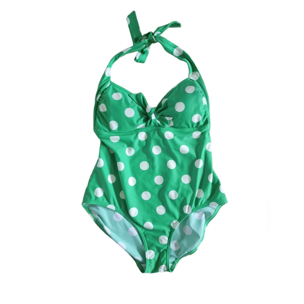 Boden Green Polka-dot Retro Style Swimsuit 10